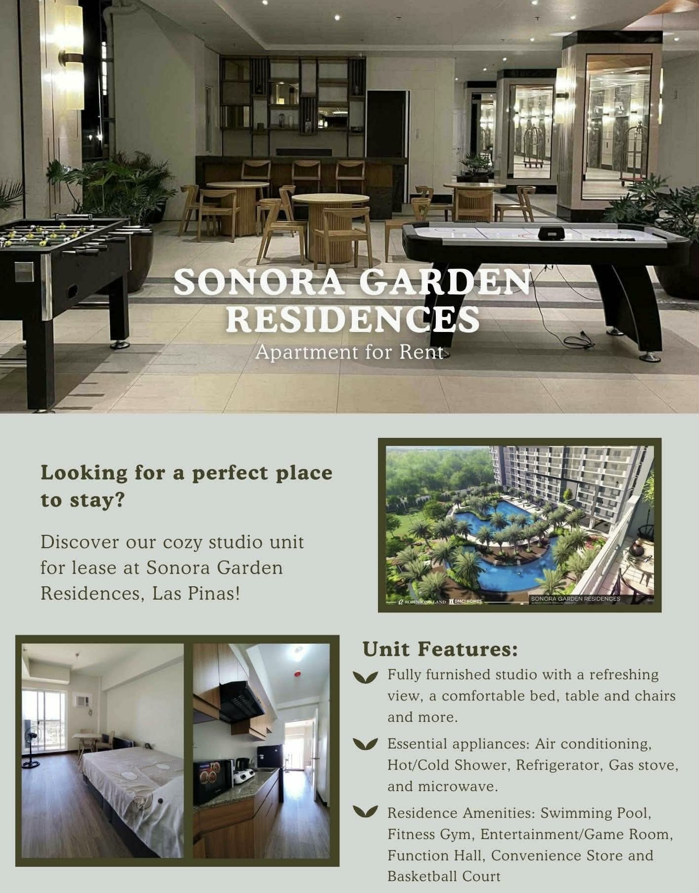 FOR RENT CONDO in Las Piñas (SONORA GARDEN RESIDENCES)